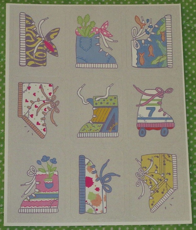 VINTAGE EUREKA WHIMSICAL SHOES~SNEAKERS~BOOTS~ROLLER SKATES STICKERS~PAPER MAGIC