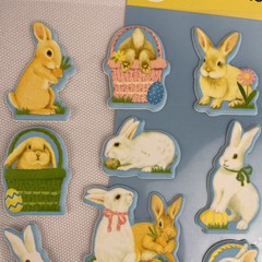 Vintage Pastel Easter Spring Stickers Bunny Bunnies Basket 2 SHEETS PUFFY- NEW