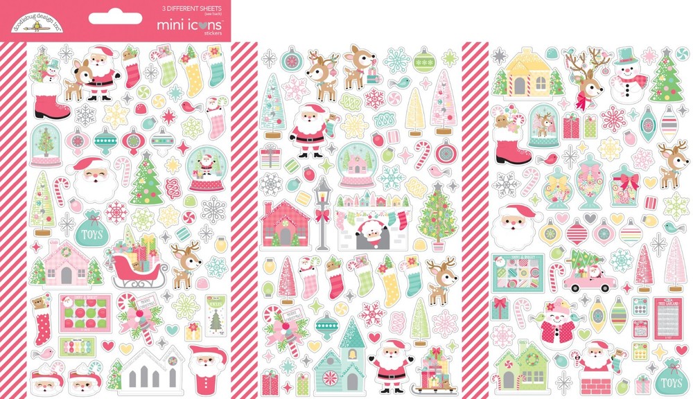 Doodlebug Mini Icon Stickers Tinsel Time Christmas Santa Reindeer Trees Cottages