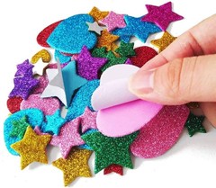 260 Pieces Colorful Glitter Foam Stickers Self Adhesive Stars Mini Heart Shap…