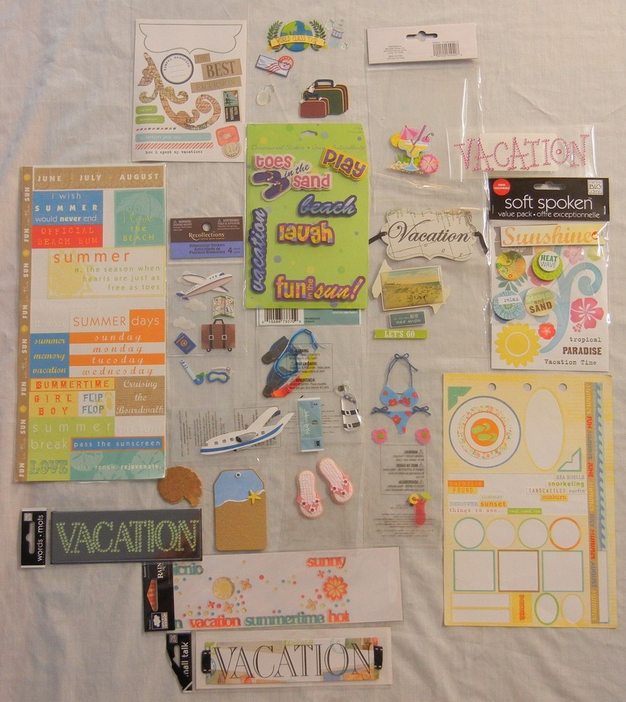 Lot of Vacation Theme Stickers for Scrapbooking, Journal & Greeting Card Making