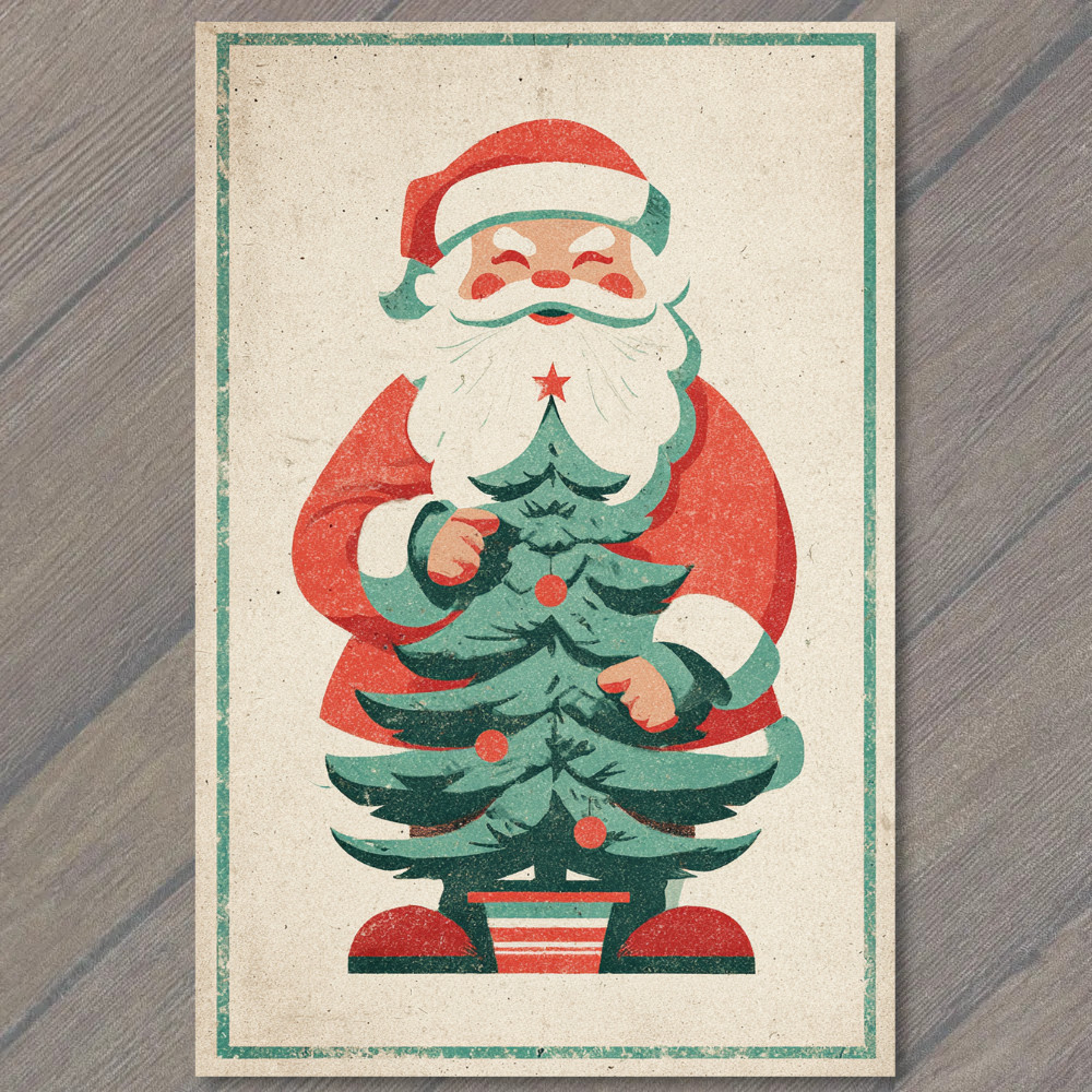 STICKER Santa Claus Christmas Tree Retro Holiday Joy Mid Century Phallic