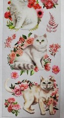 White Cats with pink and red florals. 6 sheets – 3 designs – 2 of each. You cut