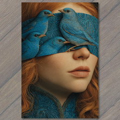 STICKER Blue Birds Veil Woman Portrait Surreal Dreamlike