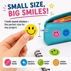 1000PCS Multi Color Smiley Face Stickers 1 Inch 2 Rolls