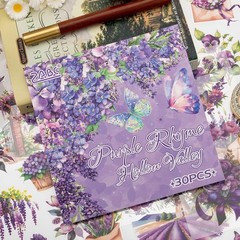 Purple Garden Scene Theme Sticker Scrapbooking Supplies for Junk Journal, 30 …