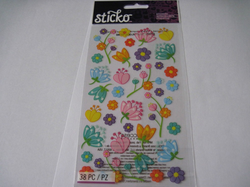 Scrapbooking Stickers Crafts Sticko Floral Jubilee Pastel Flowers Pink Blue Vine