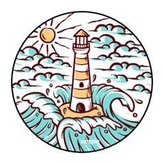 30 LIGHT HOUSE STICKERS ENVELOPE SEALS LABELS 1.5″ ROUND OCEAN BEACH LIGHTHOUSE