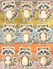 Cheerful Raccoon Die Cut Vinyl Stickers Set Scrapbooking Laptop WaterBottle