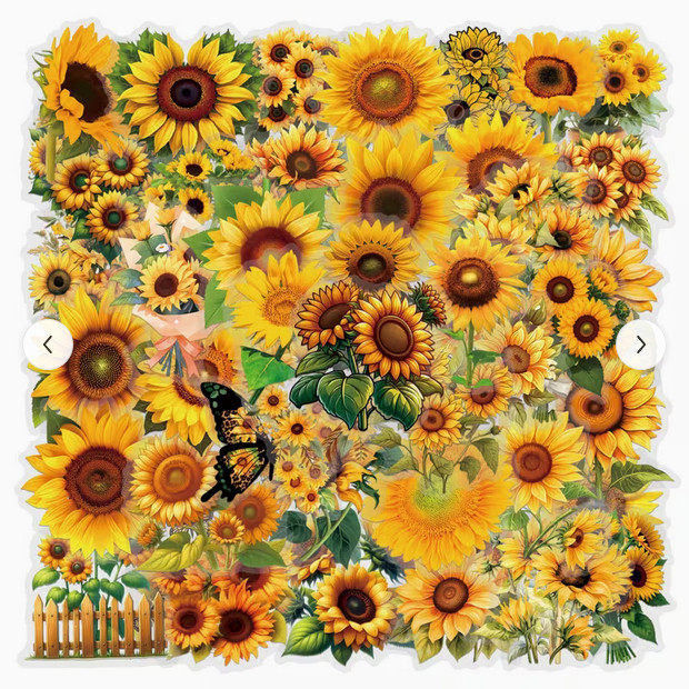 25 PIECES BRIGHT BEAUTIFUL SUNFLOWERS STICKERS SCRAPBOOK JUNK JOURNAL PHONE PC