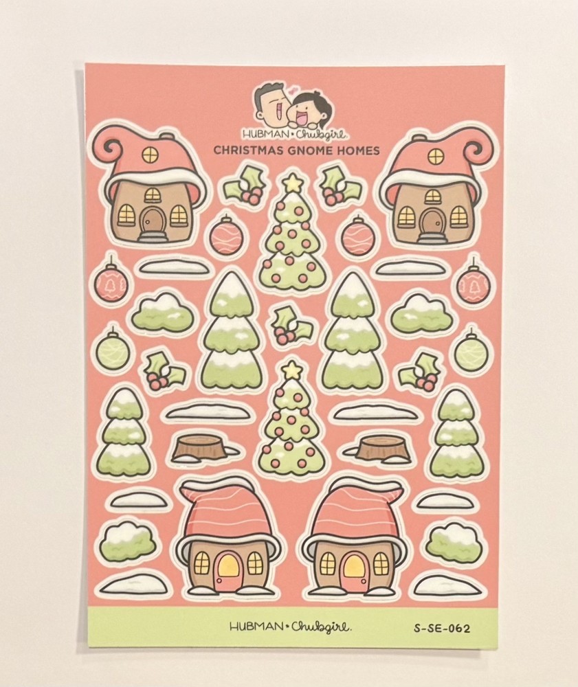 Hubman and Chubgirl Christmas Gnome Homes Vinyl Sticker Sheet NEW
