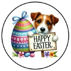HAPPY EASTER DOG WITH EASTER EGG ENVELOPE SEALS LABELS STICKERS PARTY FAVORS