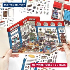 4PCS Foldable 3D Sticker Scene Book for Adults & Teens, DIY Isometric House Scen