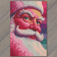 STICKER Santa Colorful Glitter Red Pink White Beard Classic Christmas Retro Fe