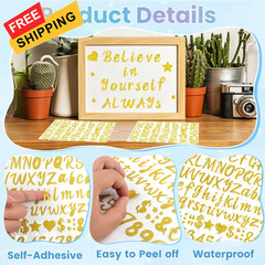 640 Pcs Gold Letter Stickers Glitter Alphabet Stickers, 8 Sheets 1 inch,