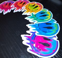 Lot Of 6 Stickers 2.5″x2.5″ Smiley Face Trippy Rainbow Holographic