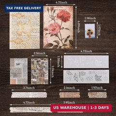 GNILLKO 300PCS Vintage Scrapbooking Supplies Scrapbook Paper Journaling Kit Aest
