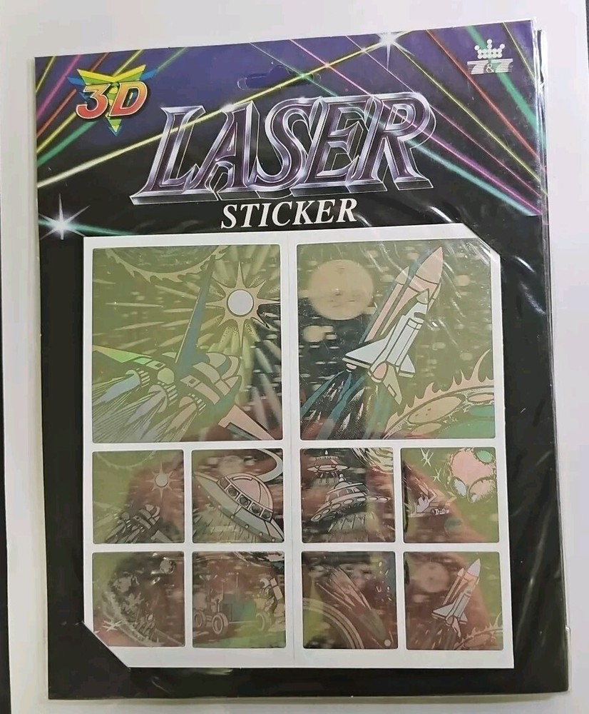 Lot Of 2 3D Laser Stickers Outer Space Astronauts VTG NOS Adorn Gift