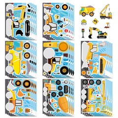 16PCS Cartoon Engineering Car Puzzle Stickers Luggage Make A Face Notebook Puzzl