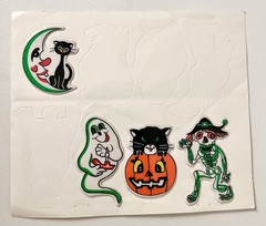 4 Vintage 1980’s Halloween Puffy Stickers- Cat Ghost Pumpkin Skeleton