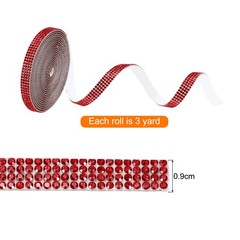 0.35 Inch Self Adhesive Rhinestone Strips 3 Yard for Crafts,Red