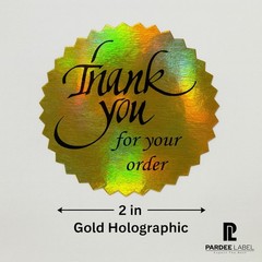 Gold Holographic Thank You Stickers – Starburst Cut – 250 Labels per Roll