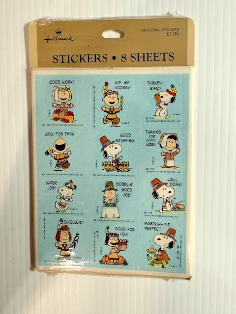 Vintage Hallmark Peanuts Thanksgiving Stickers 8 sheets, RARE