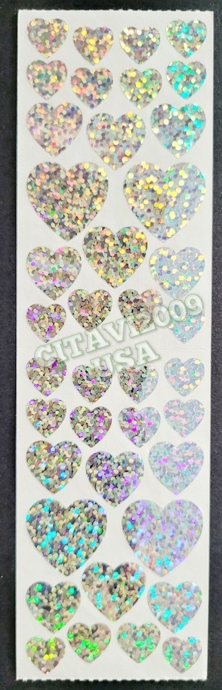 HAMBLY STUDIOS STICKERS PRISMATIC /GLITTER SILVER / GREY HEARTS VINTAGE RARE
