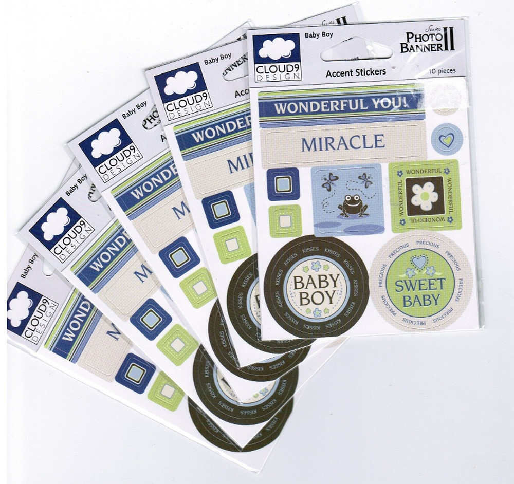 5 NEW Packs Cloud 9 Design Accent Stickers! Miracle Sweet BABY BOY Blue Green