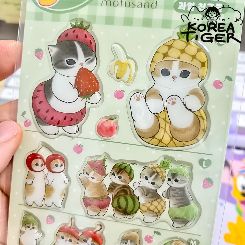 Mofusand Fruit Cat Stickers 3D Epoxy Puffy 5 Size Kawaii Planner Deco Korea