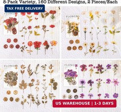 Knaid Pressed Flower Themed Stickers Set (320 Pieces) Dried Flowers Resin Sticke