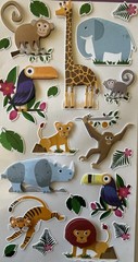 JUNGLE ANIMAL Dimensional Stickers(22pc) Sticko…Giraffe…Monkey…Lion…Tiger…Rino…