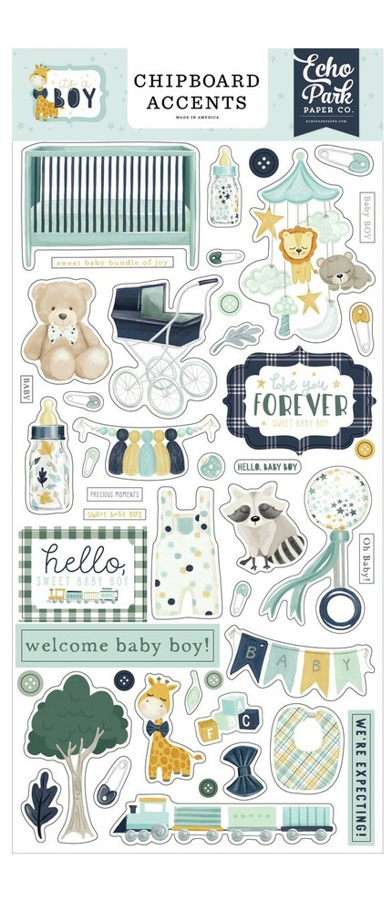 Echo Park Paper IT’S A BOY Baby Shower 6×13 Sheet of Chipboard Accents