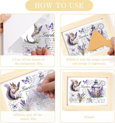 Rub on Transfers for Crafts, 6 Pcs UV Lavender Purple Floral Transfer Stickers,