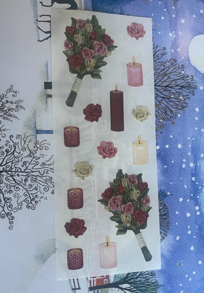 Vintage Creative Memories Sticker Strip Romantic Flowers & Candles 2×5 Inches