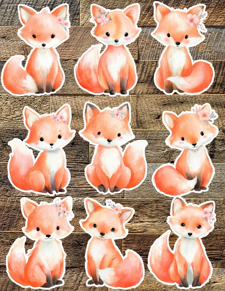Fox With Flowers Vinyl Die Cut Stickers Set Scrapbooking Laptop Water Bottle