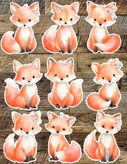 Fox With Flowers Vinyl Die Cut Stickers Set Scrapbooking Laptop Water Bottle