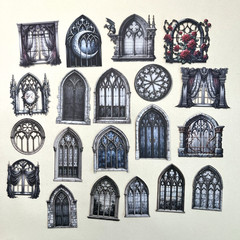 Gothic Window Cardstock Stickers Halloween Junk Journal Collage Scrapbooking
