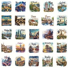 10pcs World Travel Country Stickers- Scrapbook, Journal, DIY Crafts- Clear Back