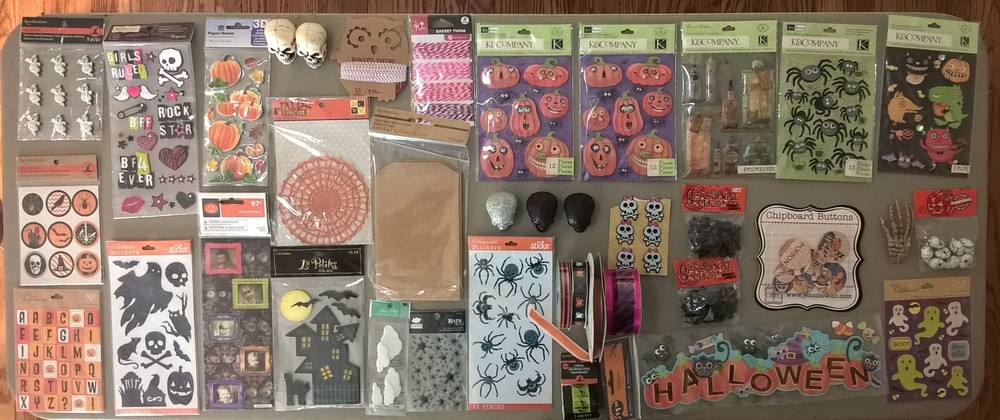 Halloween Lot Of 38 Mixed Crafts Stickers Ribbon Scrapbooking Treat Bags Decor