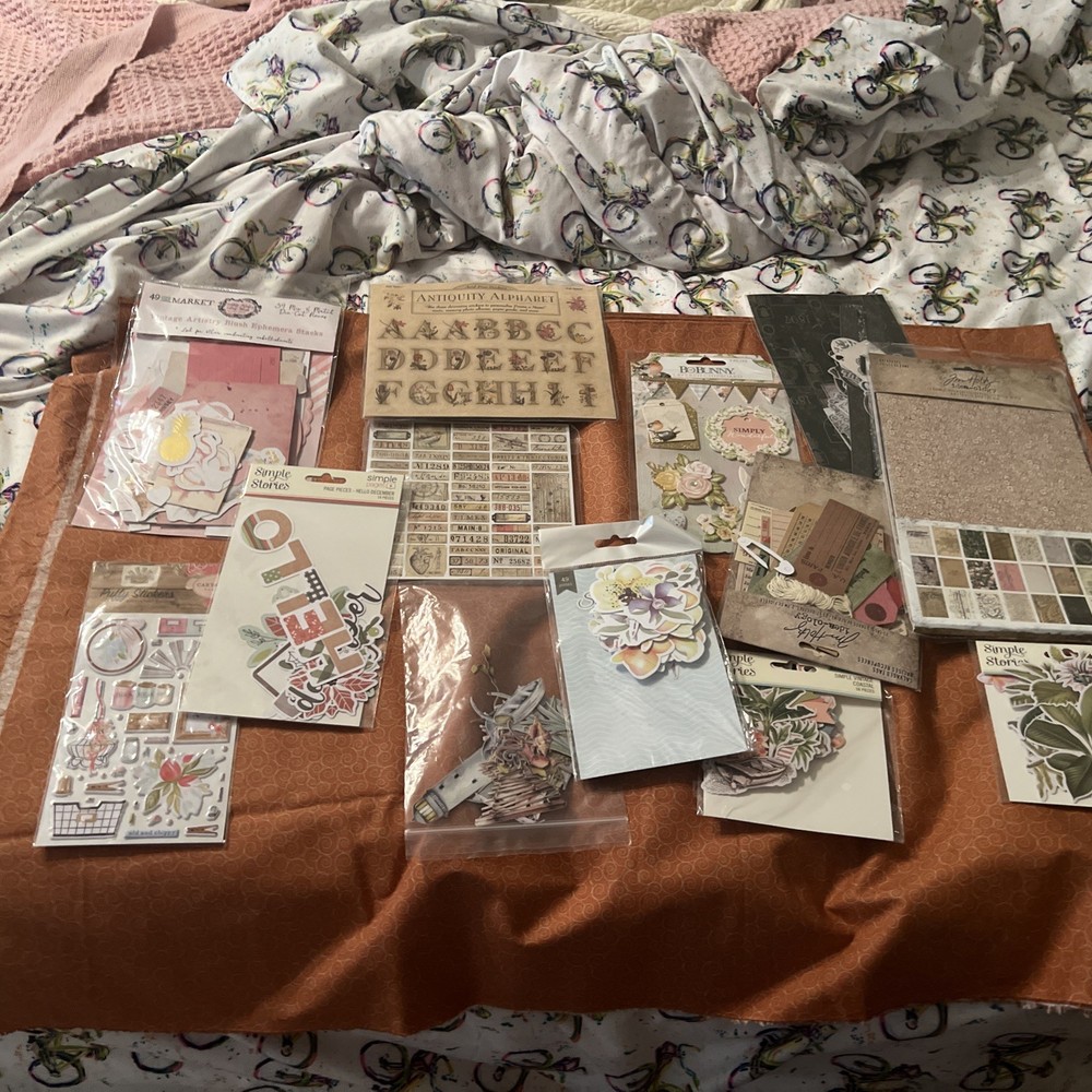Large Lot Of Scrapbook Page Pieces Alphabet, Vintage Artery Blush More