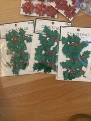 Lot Of Christmas Paper Crafts Poinsettias Holly Leaves Stone Bling Scrapbooking