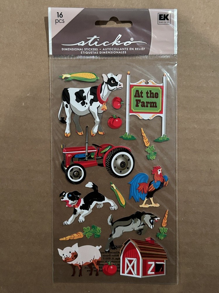 STICKO At The Farm Animals TRACTOR Barn Cow Chicken Pig Dog Goat Corn Carrot