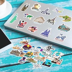 World Map Landmarks Stickers 100 Pcs Waterproof Vinyl Decals for Water Bottle…