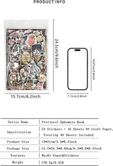 Vintage Aesthetic Washi Stickers and Papers for Scrapbooking, 40 Sheets Ephemera
