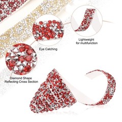 3/5 Inch x 1 Yard Crystal Rhinestone Sticker Ribbon Silver Red
