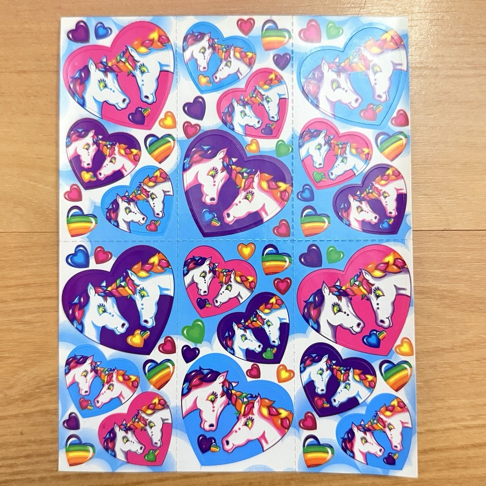 Lisa Frank Stickers Unicorns Markie & Celeste S168 Rainbow Hearts Full Sheet VTG