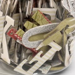 Plastic Jar of Hard Board Patterned Craft & Scrapbook Alphabet Letters w/Glitter