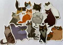 CAT ASSORTMENT Stickers(6pc) •Fuzzy•Meow•Kitten•Pet•Feline •Cute•Fur•Whiskers•