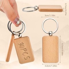 30 Pcs Blank Wooden Key Chain Wood Engraving for DIY Gifts Crafts Key Tags
